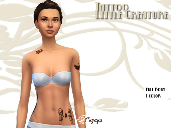Sims 4 — Tattoo little creature by Fuyaya — A tattoo using brush from little men. The tattoo is present on the back, the