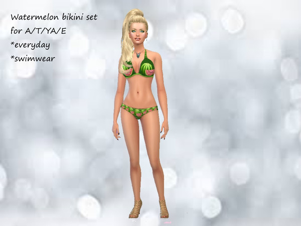Sims 4 — watermelon bikini set by sarahlasshes — a watermelon bikini set for A/T/YA/E. recoloured by me.