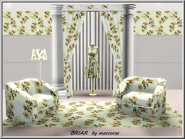 Sims 3 — Briar_marcorse by marcorse — Fabric pattern: pretty pink wild briars in a random repeat design on cream.