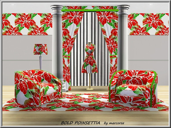 Sims 3 — Bold Poinsettia_marcorse by marcorse — Fabric pattern: big and bold, red poinsettias in a cross hatch design.