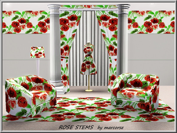 Sims 3 — Rose Stems_marcorse by marcorse — Fabric pattern: beautiful red and pink rose stems, fresh from the garden.
