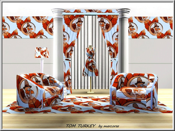 Sims 3 — Tom Turkey_marcorse by marcorse — Themed pattern: Thanksgiving turkey and leaves in a diagonal design.