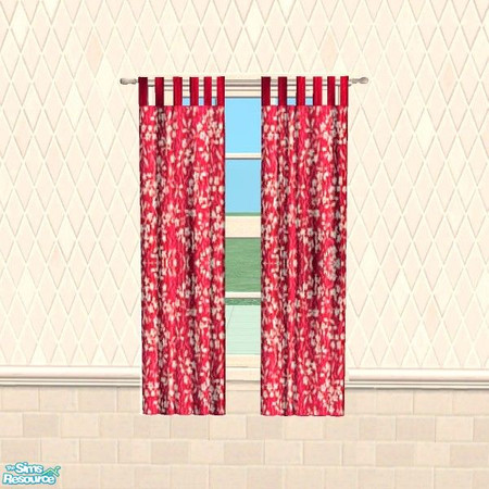 Sims 2 — Red Flower Curtain by Raveena — You need BitzyBus's mesh for this object to work in your game. Download it