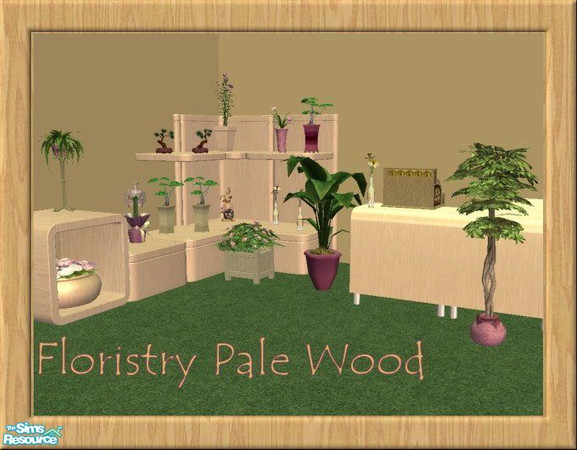 Sims 2 — Floristry Pale Wood by jeni — A set of Pale Wood shelving and counters. Made in Celebration of Texture Challenge