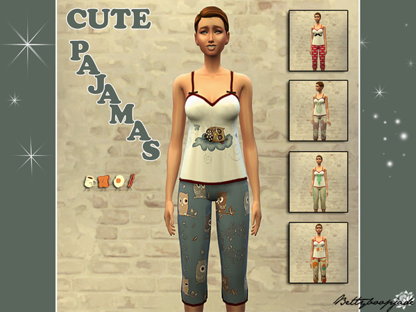 Sims 4 — Cute pajamas by Bettyboopjade — Recoloration from EA , this is standalone item and exist in 5 design. Personnal
