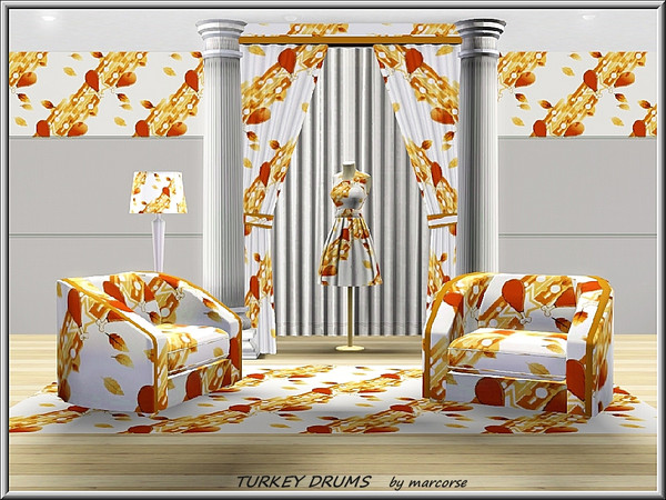 Sims 3 — Turkey Drums_marcorse by marcorse — Themed pattern: turkey drumsticks and falling leaves in a diagonal design.