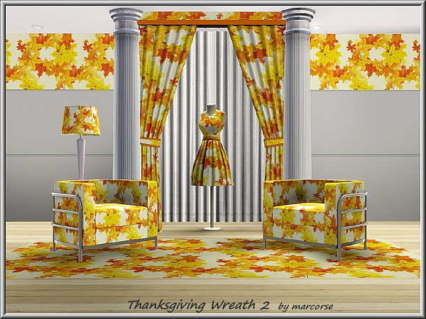 Sims 3 — Thanksgiving Wreath 2_marcorse by marcorse — Themed pattern: yellow and brown acer leaves in an untidy wreath
