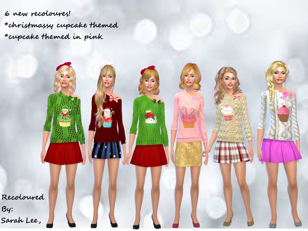 Sims 4 — cupcake mixed jumper variety by sarahlasshes — 3 new recoloured cupcake themed jumpers, 3 new recoloured