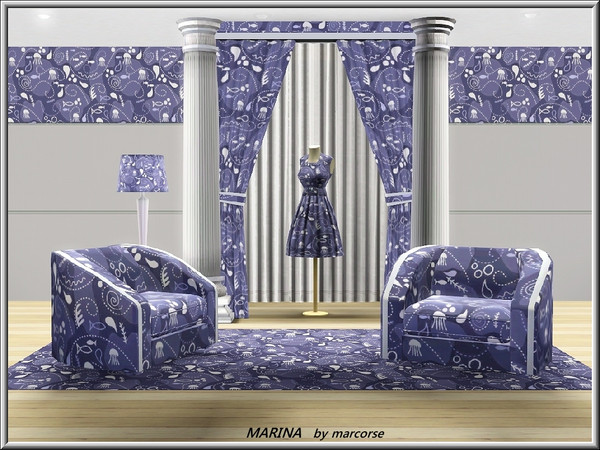 Sims 3 — Marina_marcorse by marcorse — Themed pattern: marine animals and plants. 2 recolours.