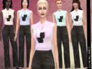 Sims 4 — Tassels and Leather by JinxTrinity — Silk office-style, short sleeved top with bow and tassels on ends Matched