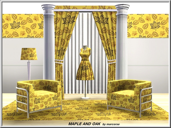 Sims 3 — Maple and Oak_marcorse by marcorse — Themed pattern: maple, oak and other leaves in a yellow and brown, random
