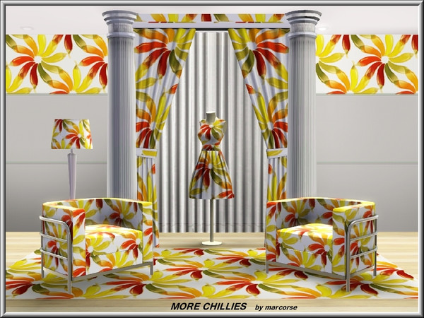 Sims 3 — More Chillies_marcorse by marcorse — Themed pattern: red, yellow and green chilles in a circular design