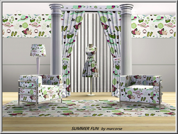 Sims 3 — SummerFun_marcorse by marcorse — Themed pattern summer fun motifs in a random repeat. 1 recolour.