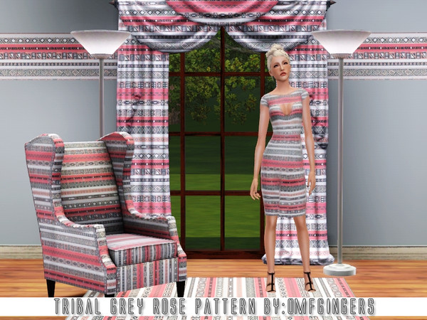 Sims 3 — Tribal Grey Rose Pattern by omfgingers — Pink and grey tribal patter, soft and sweet.
