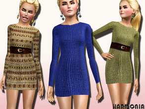 Sims 3 — TEEN~Girls Cable Knit Dress Long Sleeve by Harmonia — 4 Variations. Recolorable Please do not use my prepared
