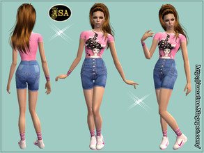 Sims 2 — ASA_Dress_274_AF by Gribko_Sveta — Pink vest and jeans shorts with the overestimated waist for women TS2