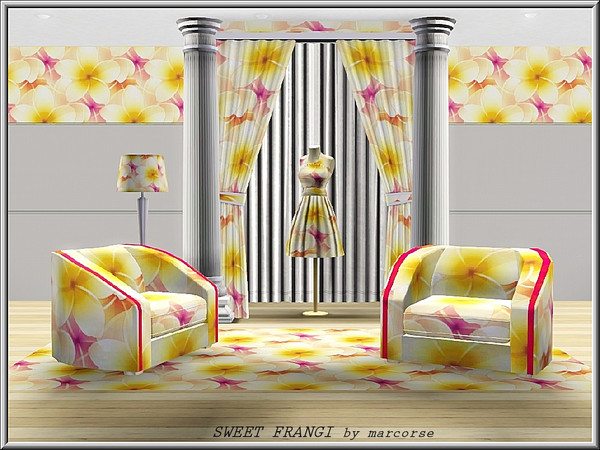 Sims 3 — Sweet Frangi_marcorse by marcorse — Fabric pattern: pretty frangipani flowers in a delicate floral