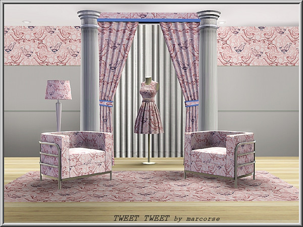 Sims 3 — Tweet Tweet_marcorse by marcorse — Themed pattern: little birds in a random design in red and blue.