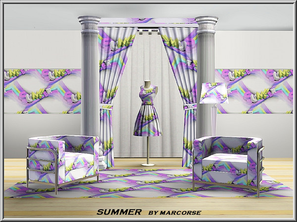 Sims 3 — Summer_marcorse by marcorse — Summer themed abstract pattern in purple and yellow on white.