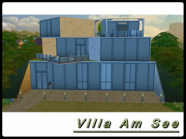 Sims 4 — Villa Am See by Shinosaur08 — Minimalist modern concrete house situated on a hill. My 1st build. Inspiration is