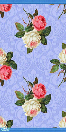 Sims 2 — Blue Rose Bedroom Set - Blue Rose Wall by Riverwillows — A gorgeous wallpaper, featuring Victorian roses against
