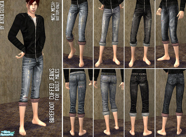 Sims 2 — Barefoot Cuffed Jeans for Adult Males by aikea_guinea — New mesh for adult males -- cuffed pants with bare feet.