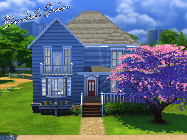 Sims 4 — Bluebell Drive by sarahstar_132 — A lovely 2 story blue house with no CC, on a 30 x 20 lot. The main floor has