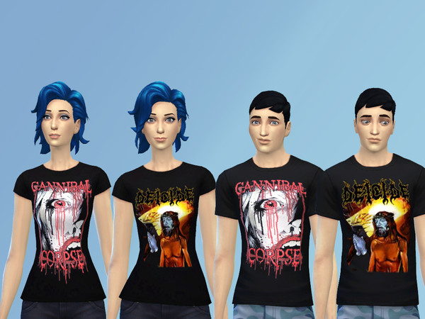 Sims 4 — Death Metal Shirts by sarahstar_132 — Deicide and Cannibal Corpse shirts for males and females.