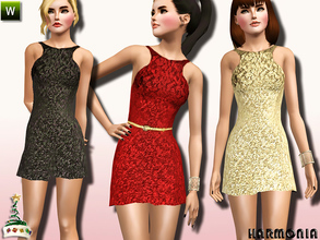 Sims 3 — Metallic Embroidered Dress ~Xmas 2015 by Harmonia — Custom Mesh By Harmonia 4 Variations. Recolorable 