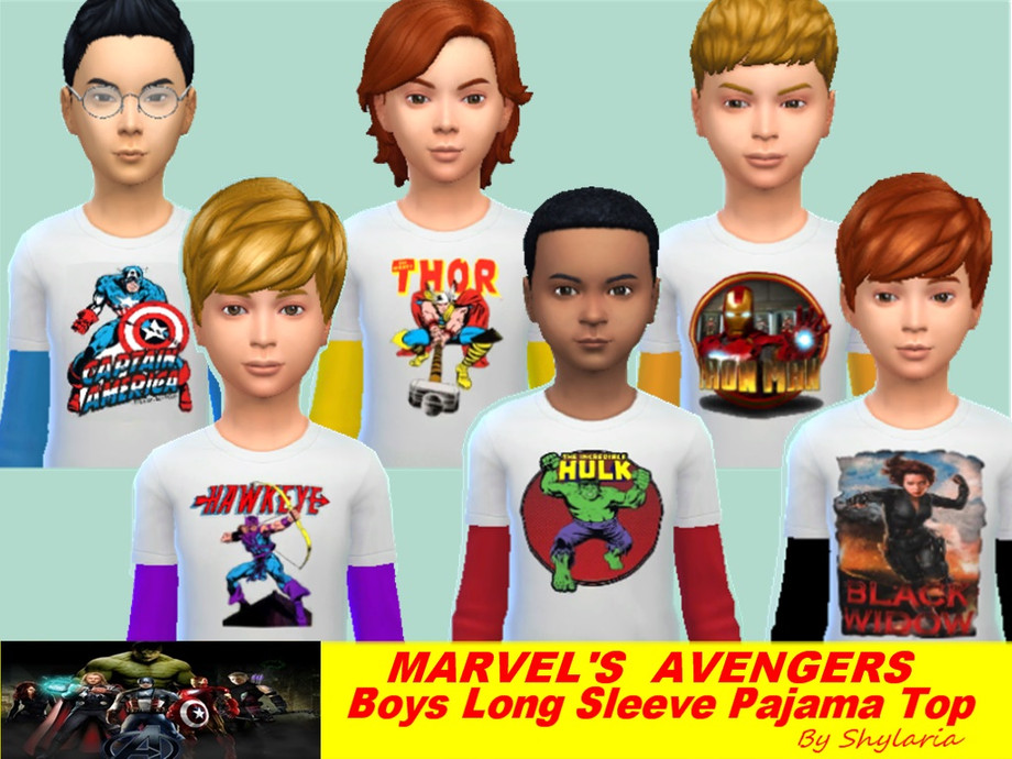 The Sims Resource - Marvel's Avengers Boys Long Sleeve Pajama Tops