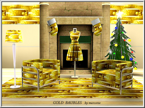 Sims 3 — Gold Baubles_marcorse by marcorse — Themed pattern: banded design with Christmas baubles in gold and brown.