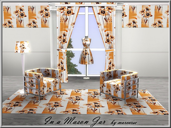 Sims 3 — In a Mason Jar_marcorse by marcorse — Fabric pattern: vertical stripe design featuring sunflowers in a mason jar