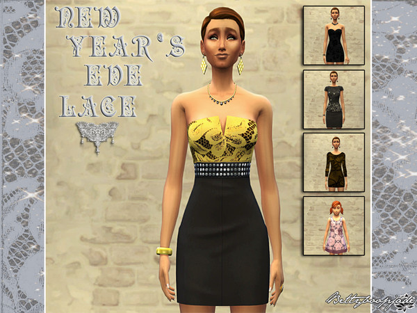 Sims 4 — New Year's Eve lace  by Bettyboopjade — Set of party dresses for women and little girl with lace. Personnal