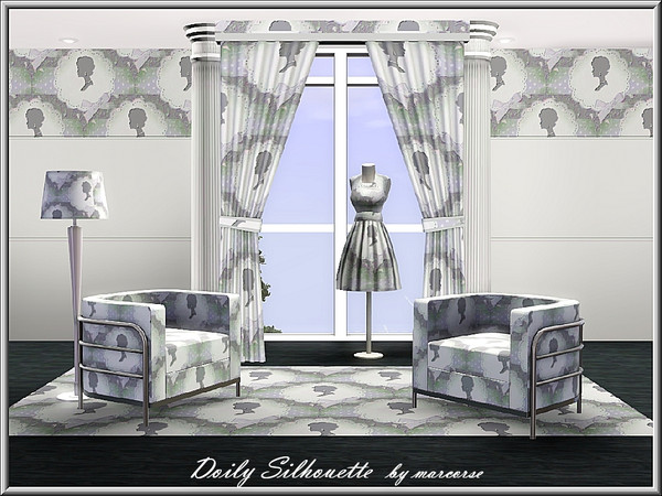 Sims 3 — DoilySilhoette_marcorse by marcorse —  Edwardian lady silhouette on ribbon trimmed paper doiley, in shades of