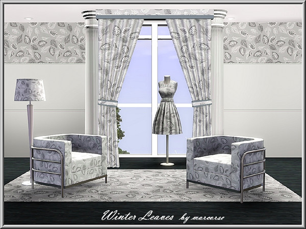 Sims 3 — Winter Leaves_marcorse by marcorse — Fabric pattern: stylised skeletal leaves in wintery tones