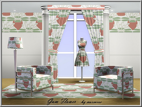 Sims 3 — Gum Flower_marcorse by marcorse — Fabric pattern: stylised gum nut in flower form