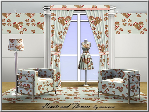 Sims 3 — Hearts and Flowers_marcorse by marcorse — Fabric pattern: flower filled hearts in a random repeat design in red