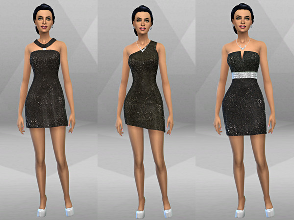 Sims 4 — Little Black Dresses by Tacha752 — Recolor of EA dresses in black glitter pattern. Every girl needs a little