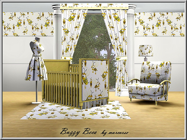 Sims 3 — Buzzy Bees_marcorse by marcorse — Themed pattern: cartoon bumblebees in a random repeat design for the nursery.