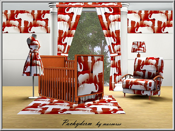 Sims 3 — Pachyderm_marcorse by marcorse — Themed pattern: mama and baby elephant in a nursery design in red/brown and
