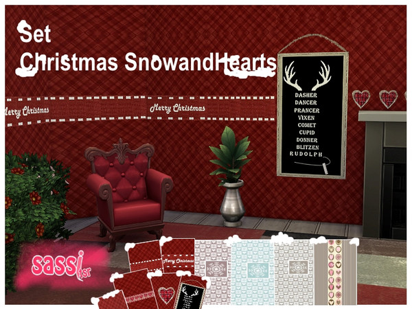 Sims 4 — Set Christmas SnowAndHearts  by sassitsr — This collection is inspired by the theme of walls of hearts and