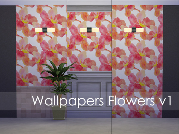 Sims 4 — Wallpapers Flowers v1 by QueenRaspberry — Colored Wallpaper in 3 color variations. Works for all 3 wall sizes. 3