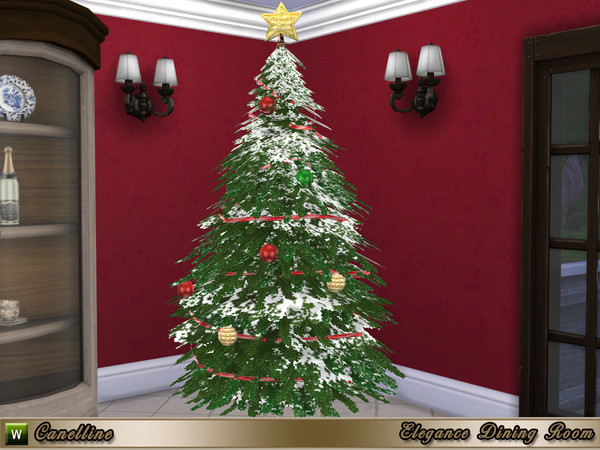 Sims 4 — Elegance Dining Room Chistmas Tree by Canelline — This Christmas tree is already decorated, by garlands, shiny