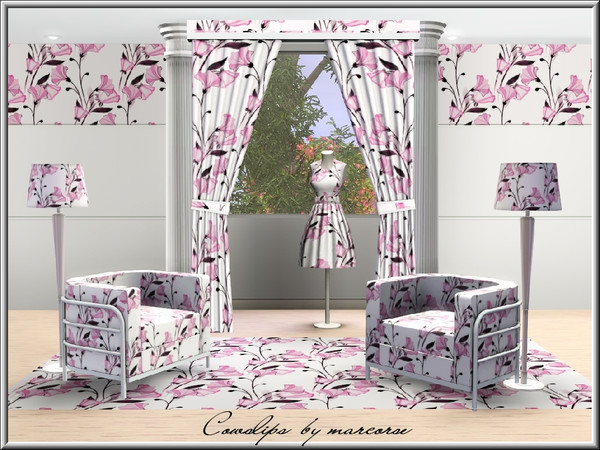 Sims 3 — Cowslips_marcorse by marcorse — Fabric pattern: pink field flowers in a vertical design
