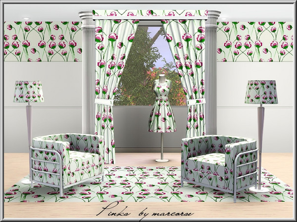 Sims 3 — Pinks_marcorse by marcorse — Fabric pattern: pink and white carnations in a random repeat