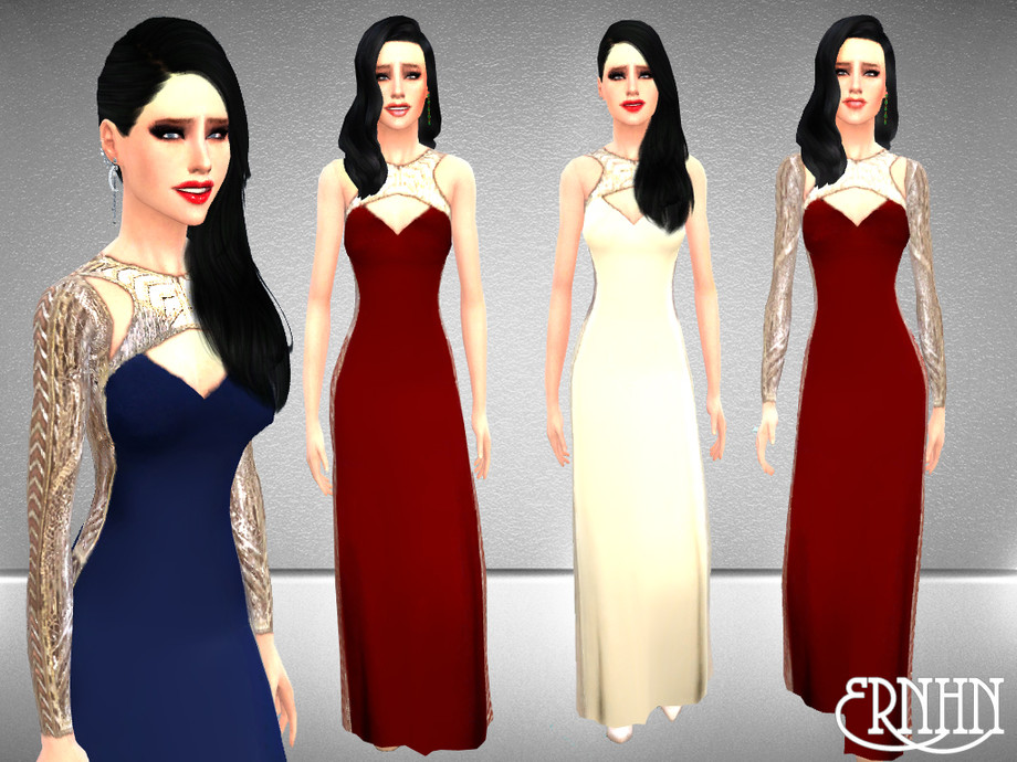 The Sims Resource - Gold and Silver Leaf Embellished Maxi Dresses