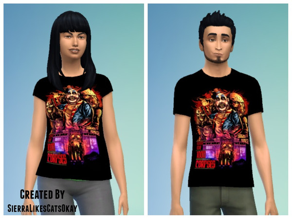 Sims 4 — House Of 1000 Corpses T-Shirts (Male & Female) by sierralikescatsokay2 — House Of 1000 Corpses T-Shirts -