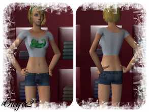 Sims 2 — Outfit 2 by EllenSinger1 — Cute dragon crop top with cute shorts :3 I hope you like it