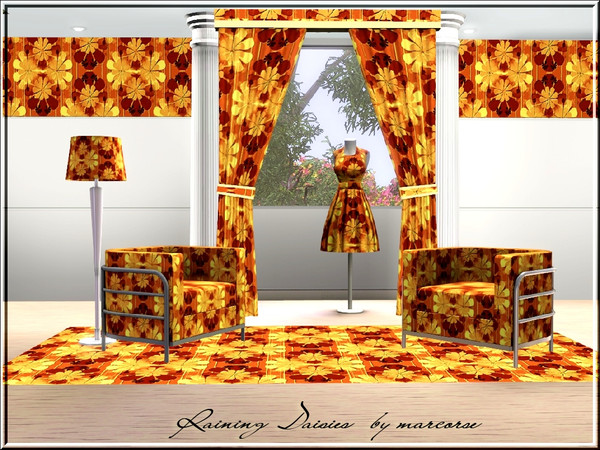 Sims 3 — Raining Daisies_marcorse by marcorse — Fabric pattern: shades of brown, vertical design of daisies in varies