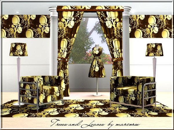 Sims 3 — Trees and Leaves_marcorse by marcorse — Fabric pattern: fantasy trees and ferny leaves in shades of brown.